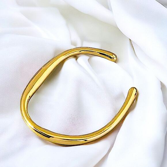 Gold Irregular Bangle Cuff Bracelet, Geometric, Asymmetric - Picture 4 of 15